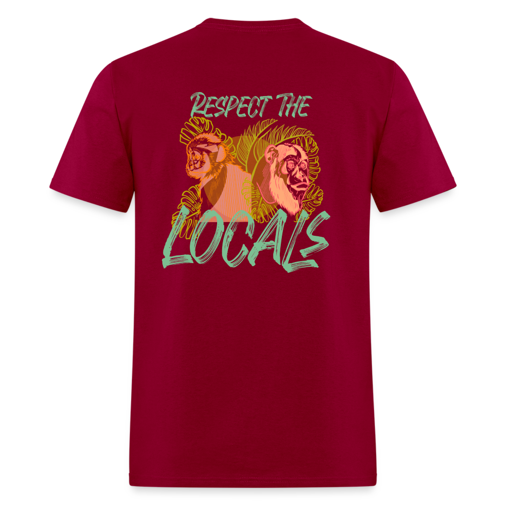 Respect The Locals Unisex Classic T-Shirt - Green Logo - dark red