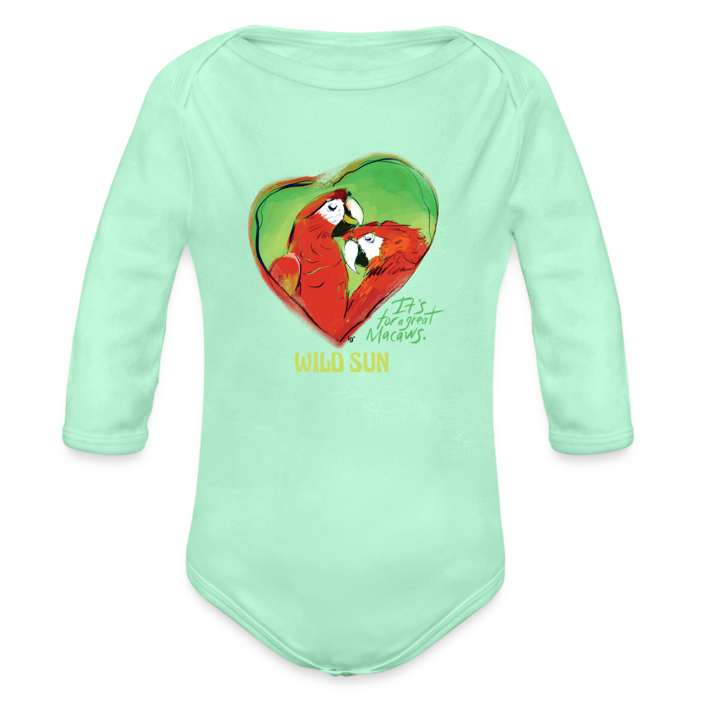 Great Macaws Long Sleeve Baby Bodysuit - light mint