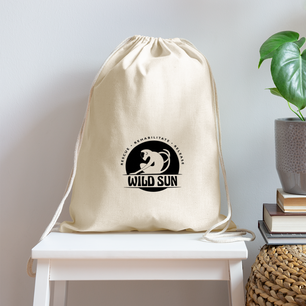 Wild Sun Cotton Drawstring Bag Black Logo - natural