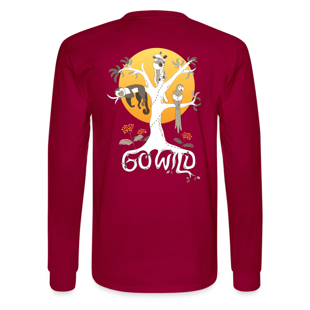 Go Wild Men's Long Sleeve T-Shirt White Graphic - dark red