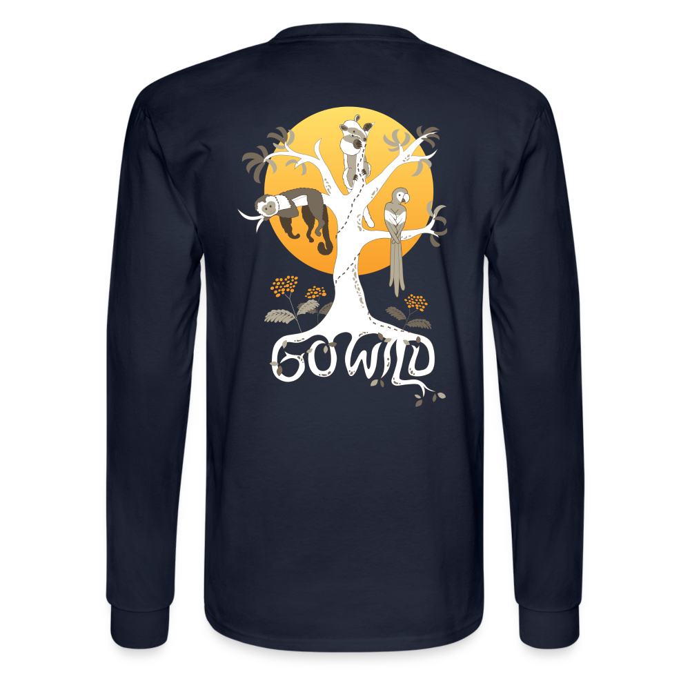 Go Wild Men's Long Sleeve T-Shirt White Graphic - navy