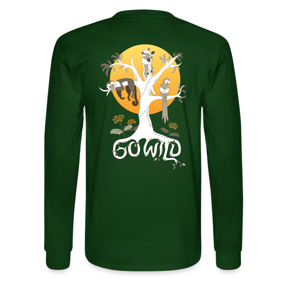 Go Wild Men's Long Sleeve T-Shirt White Graphic - forest green