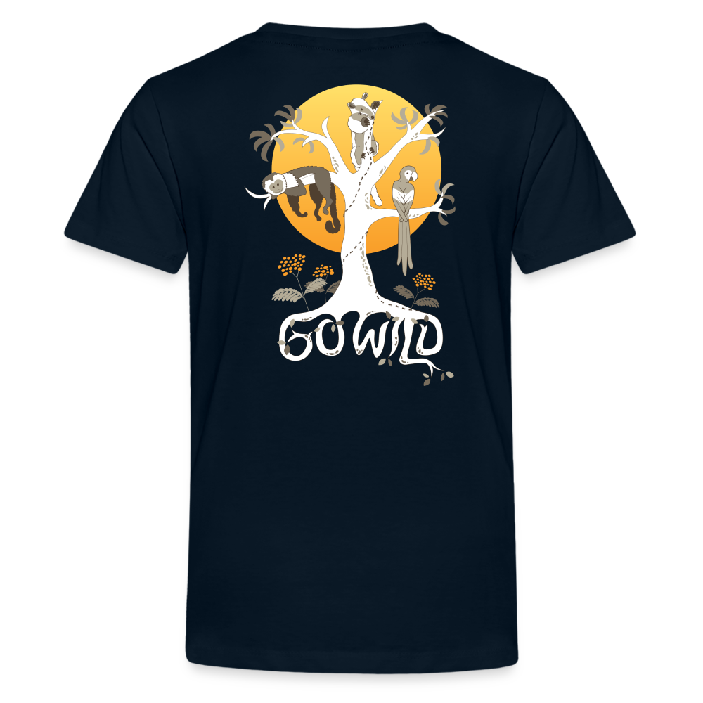 Go Wild Kids' Premium T-Shirt White Graphic - deep navy