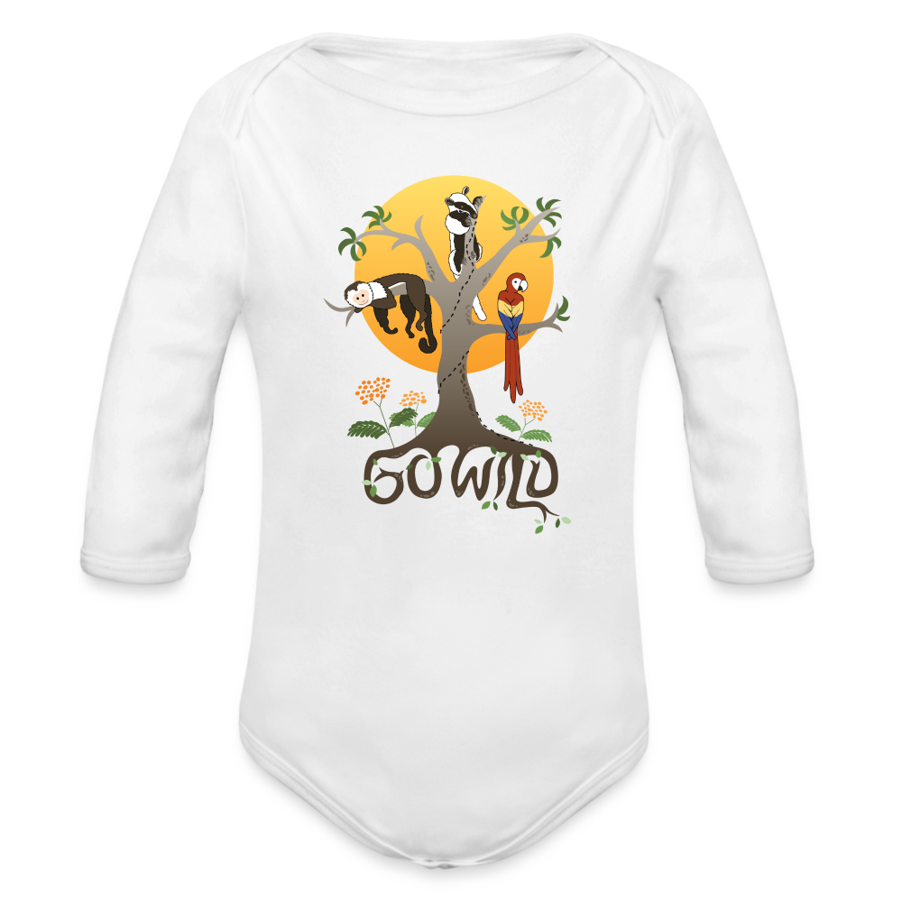 Go Wild Organic Long Sleeve Baby Bodysuit - white