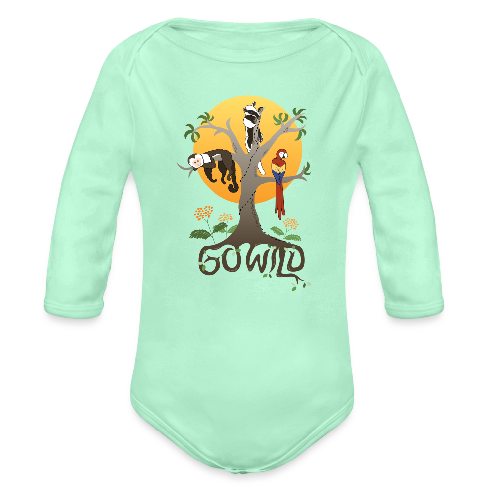 Go Wild Organic Long Sleeve Baby Bodysuit - light mint