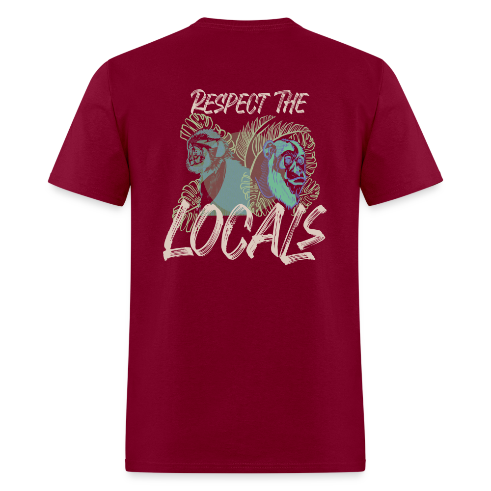 Respect The Locals Unisex T-Shirt - Gray Logo - burgundy