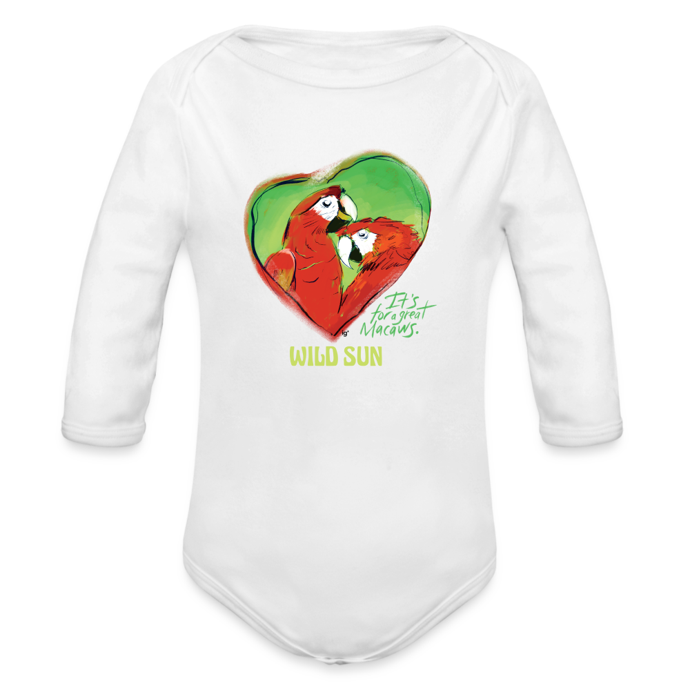 Great Macaws Long Sleeve Baby Bodysuit - white