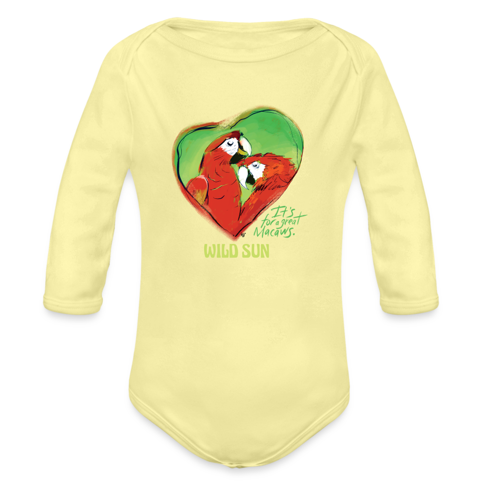 Great Macaws Long Sleeve Baby Bodysuit - washed yellow