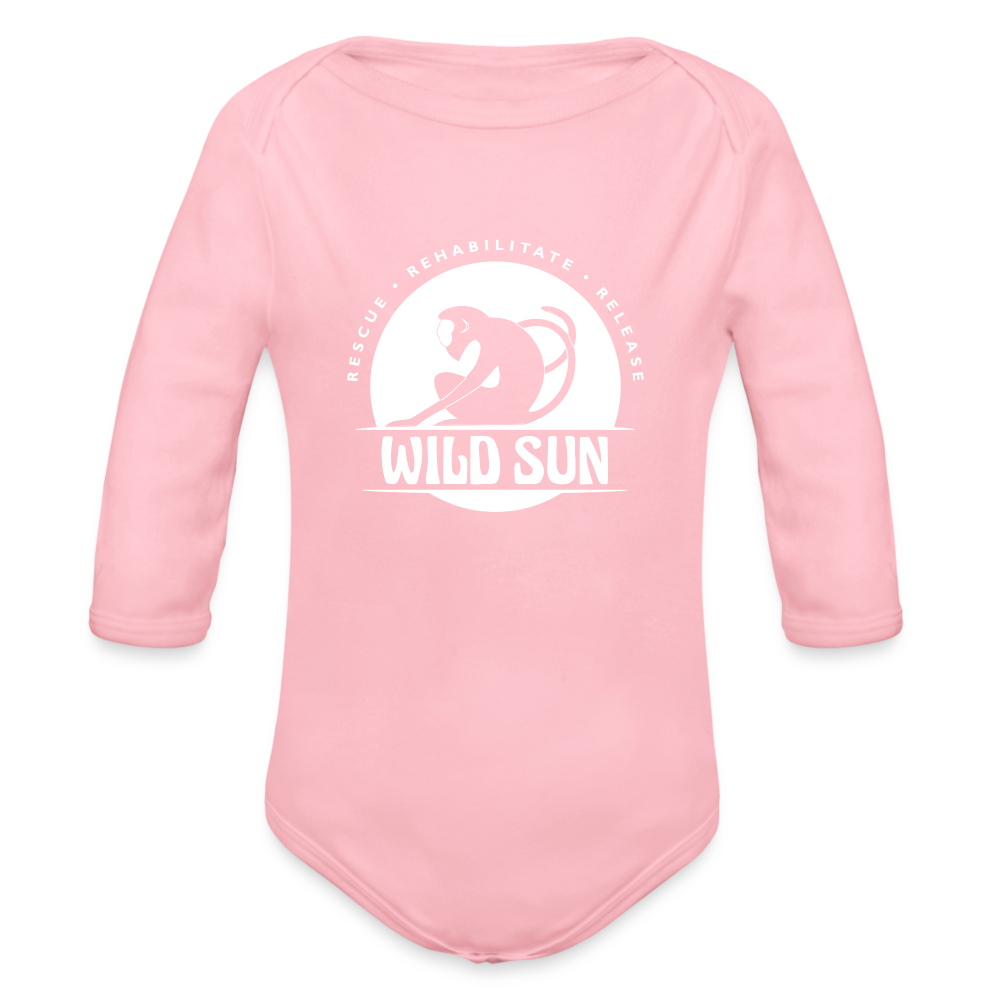 Wild Sun Organic Long Sleeve Baby Bodysuit White Logo - light pink