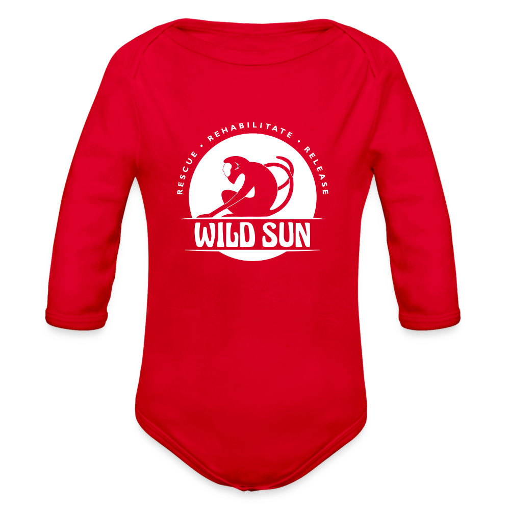Wild Sun Organic Long Sleeve Baby Bodysuit White Logo - red