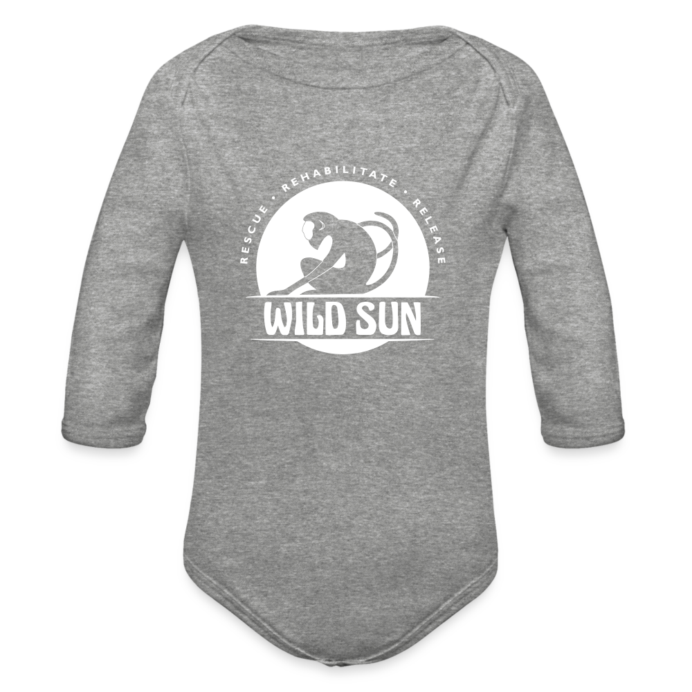 Wild Sun Organic Long Sleeve Baby Bodysuit White Logo - heather grey