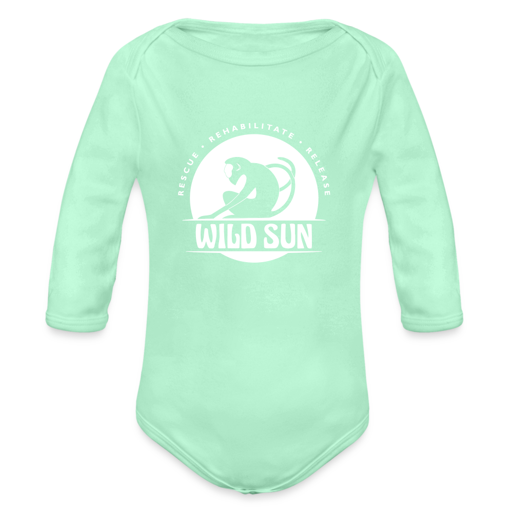 Wild Sun Organic Long Sleeve Baby Bodysuit White Logo - light mint