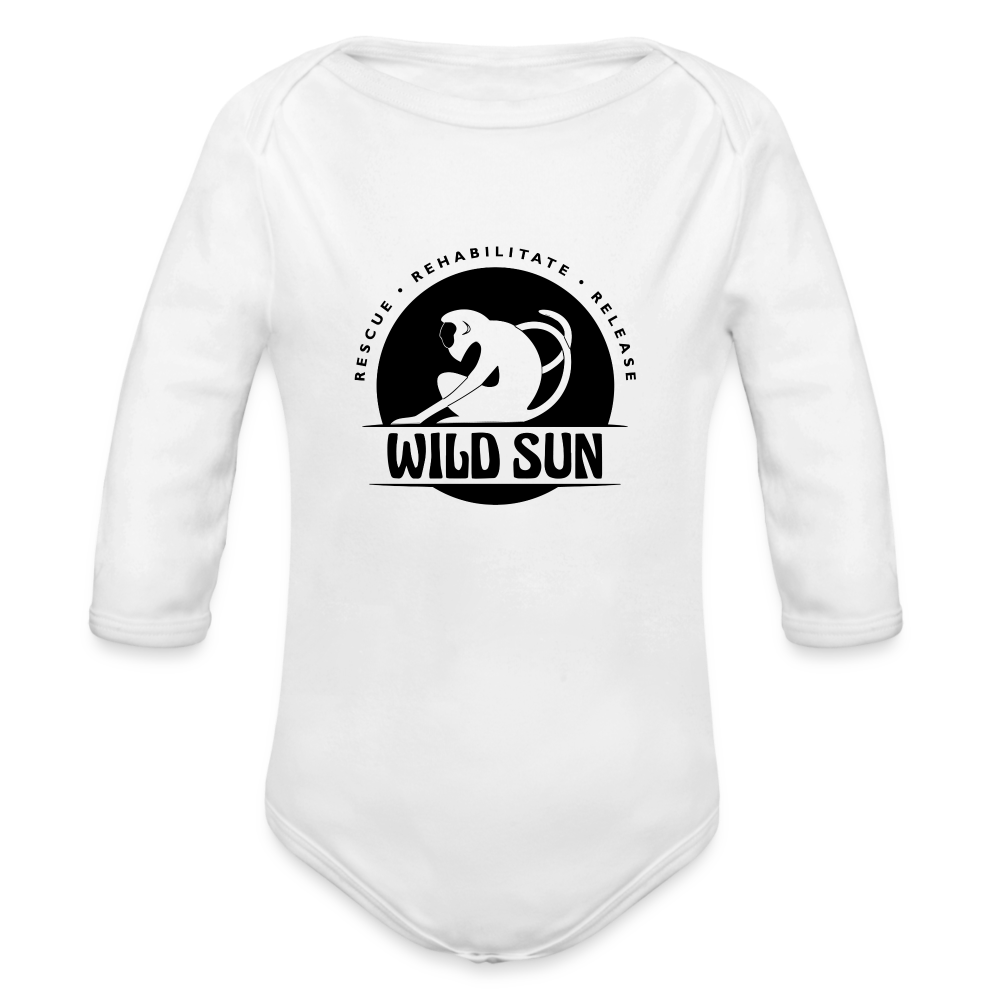 Wild Sun Organic Long Sleeve Baby Bodysuit Black Logo - white