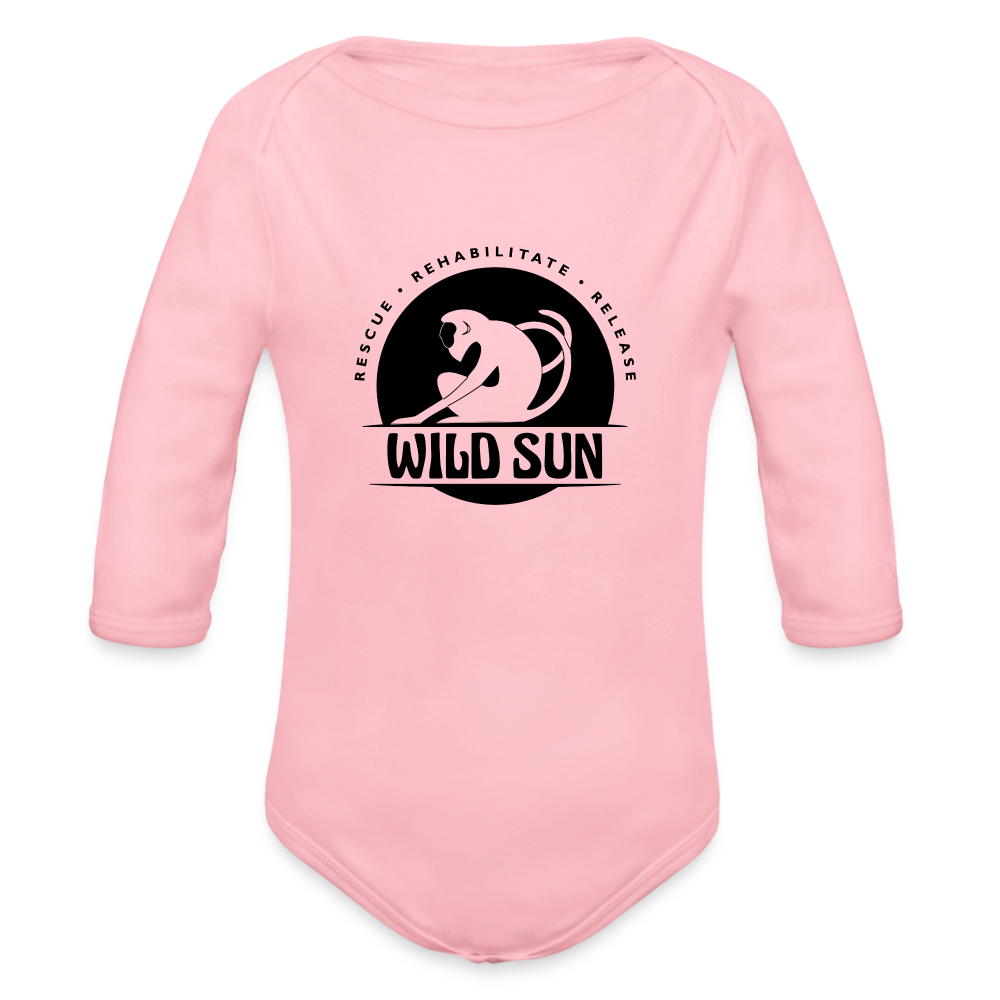 Wild Sun Organic Long Sleeve Baby Bodysuit Black Logo - light pink