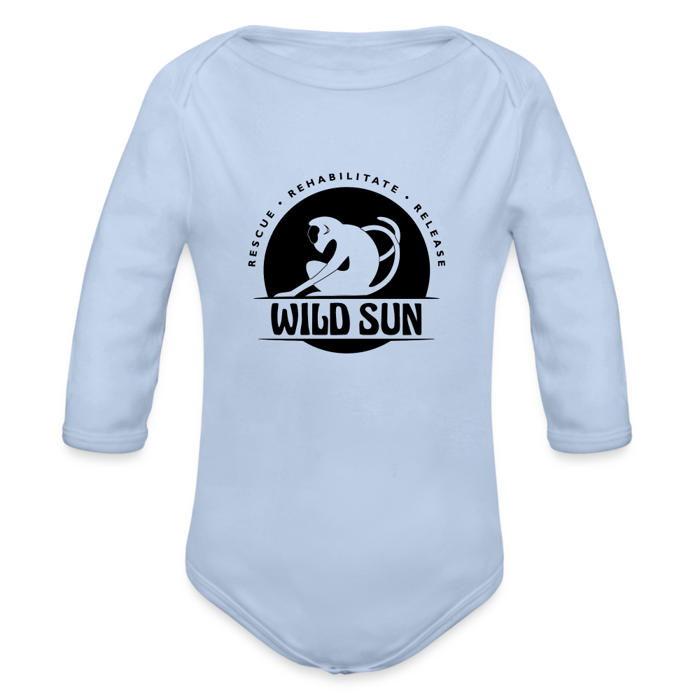 Wild Sun Organic Long Sleeve Baby Bodysuit Black Logo - sky