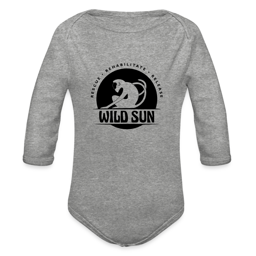 Wild Sun Organic Long Sleeve Baby Bodysuit Black Logo - heather grey