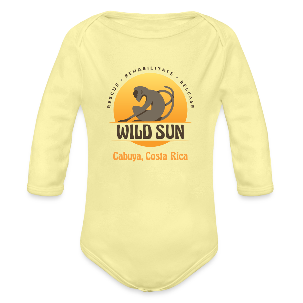 Wild Sun Organic Long Sleeve Baby Bodysuit Color Logo - washed yellow