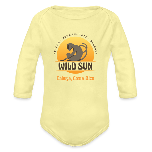 Wild Sun Organic Long Sleeve Baby Bodysuit Color Logo - washed yellow