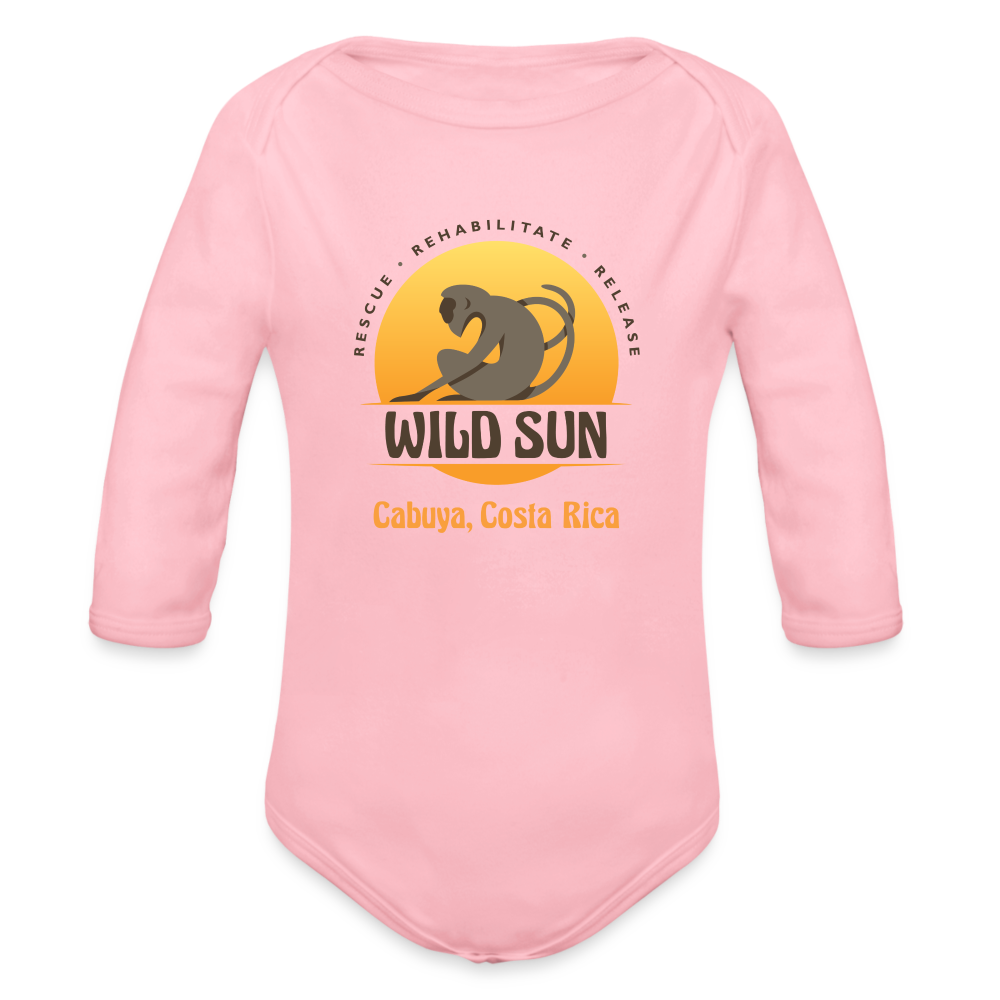Wild Sun Organic Long Sleeve Baby Bodysuit Color Logo - light pink