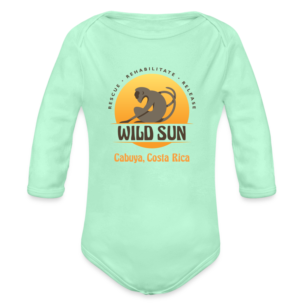 Wild Sun Organic Long Sleeve Baby Bodysuit Color Logo - light mint