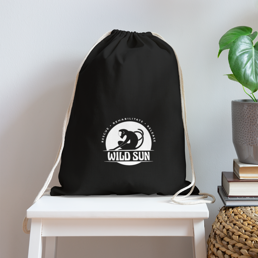 Wild Sun Cotton Drawstring Bag White Logo - black