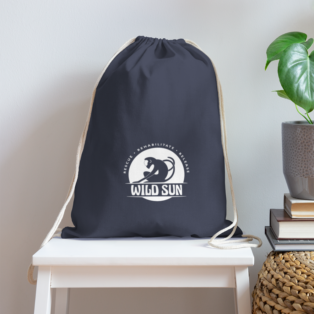 Wild Sun Cotton Drawstring Bag White Logo - navy