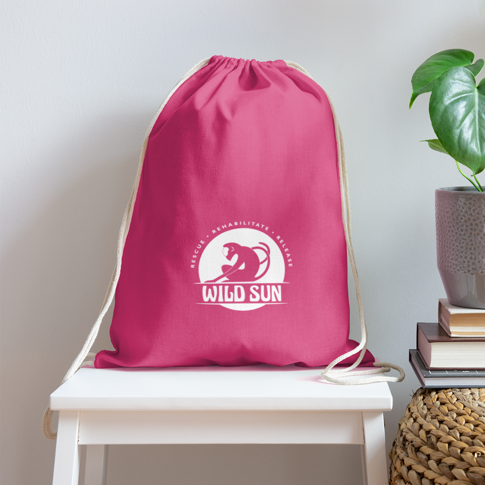 Wild Sun Cotton Drawstring Bag White Logo - pink