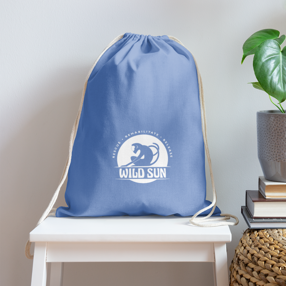 Wild Sun Cotton Drawstring Bag White Logo - carolina blue