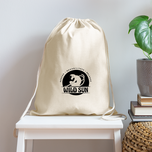 Wild Sun Cotton Drawstring Bag Black Logo - natural