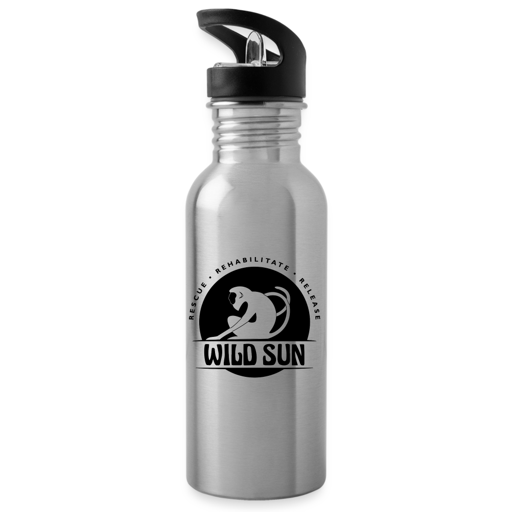 Wild Sun Water Bottle Black Logo - silver
