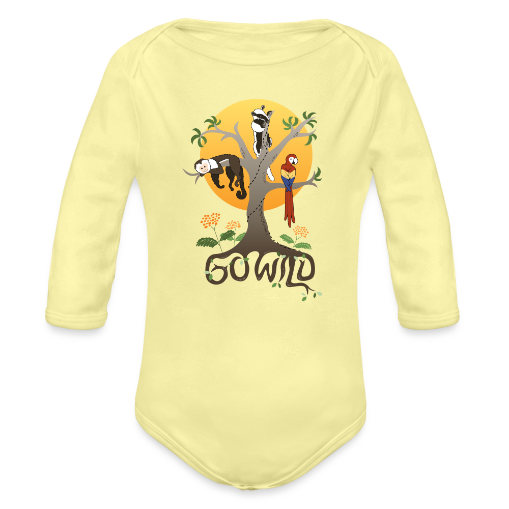 Go Wild Organic Long Sleeve Baby Bodysuit - washed yellow