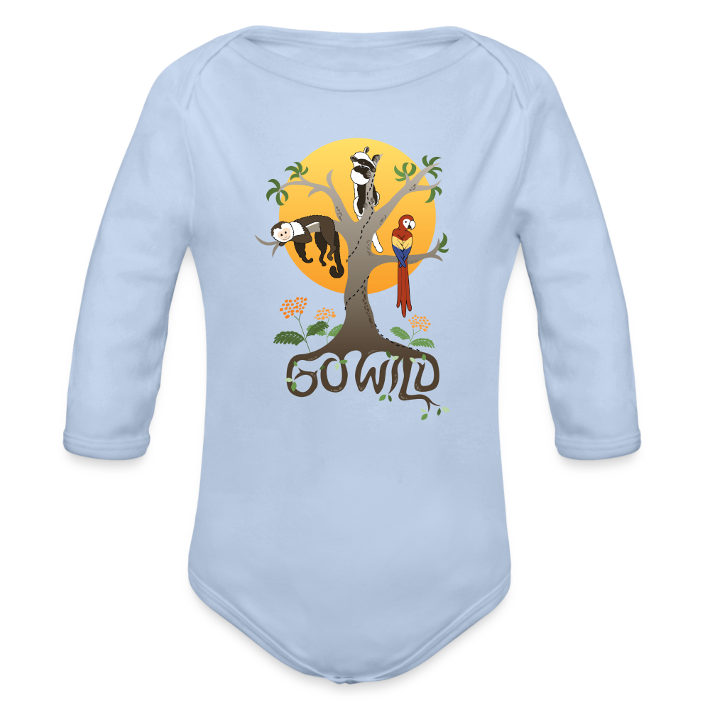 Go Wild Organic Long Sleeve Baby Bodysuit - sky