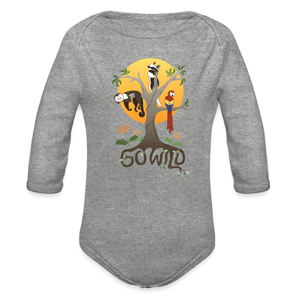 Go Wild Organic Long Sleeve Baby Bodysuit - heather grey